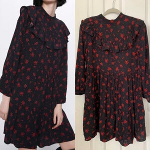Zara Goth Cottage Core Witchy ruffle dress black red XSmall Fairy Whimsy